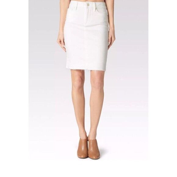 NWT PAIGE SZ 26 RAW HEM PENCIL DEIRDRE STRETCH DENIM SKIRT , BONE WHITE , $169 - Picture 1 of 7